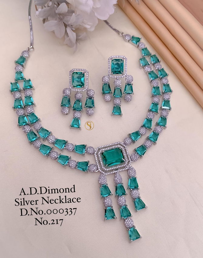 2170 AD Party Wear Designer Diamond Silver Necklace Set Wholesale Online
